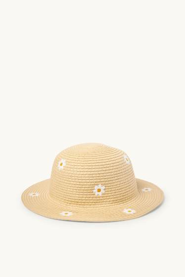 Kinder Mädchen - Gänseblümchen - Stroh-Hut - hellbeige