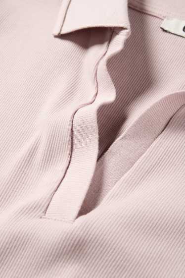 Women - Cropped polo shirt - slim fit - ribbed - rose