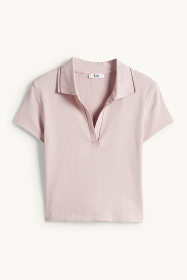 Women - Cropped polo shirt - slim fit - ribbed - rose
