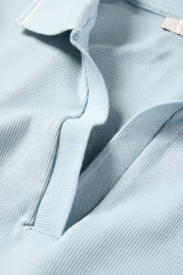 Women - Cropped polo shirt - slim fit - ribbed - light blue