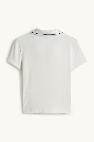 Femmes - Polo court - slim fit - finition côtelée - blanc crème
