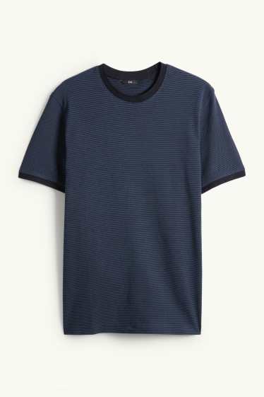 Heren - T-shirt - regular fit - met structuur - donkerblauw