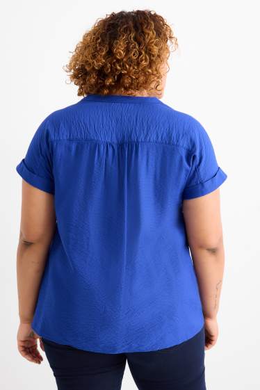 Femei - Bluză cu decolteu în V - structurată - albastru închis