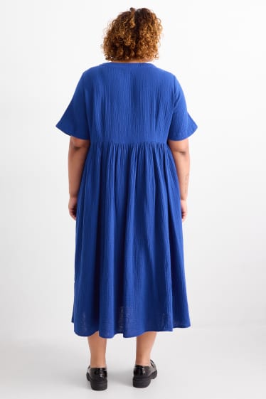 Donna - Vestito svasato con scollo a V - blu scuro