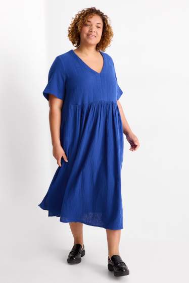 Donna - Vestito svasato con scollo a V - blu scuro