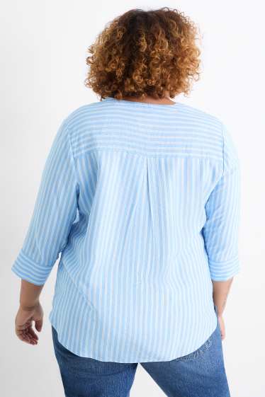 Dames - Blouse met V-hals - gestreept - lichtblauw