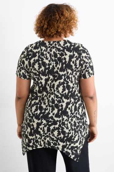 Damen - T-Shirt - Relaxed Fit - gemustert - schwarz / weiss