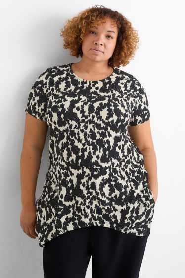 Damen - T-Shirt - Relaxed Fit - gemustert - schwarz / weiss