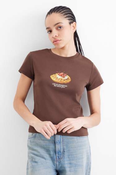 Women - T-shirt - slim fit - dark brown