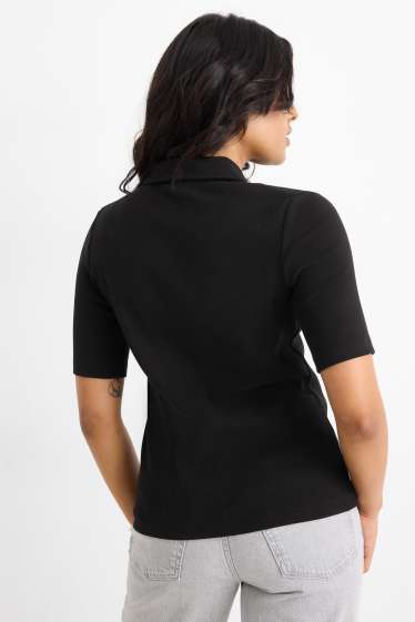 Damen - Poloshirt - Regular Fit - gerippt - schwarz