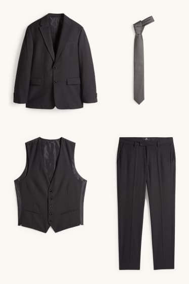 Herren - Anzug mit Krawatte - Regular Fit - Stretch - 4 teilig - schwarz
