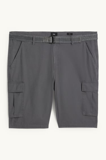 Herren - Cargo-Shorts mit Gürtel - strukturiert - dunkelgrau