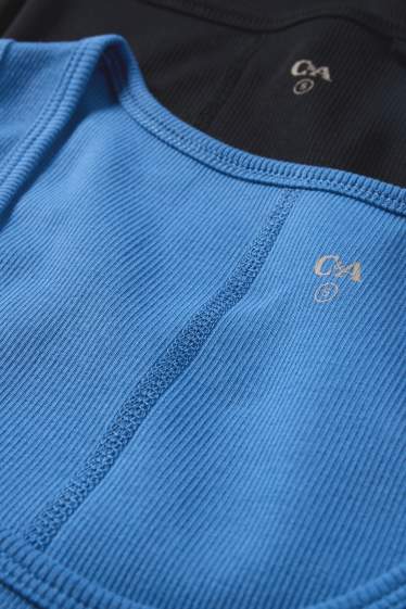 Dames - Set van 2 - top - geribd - blauw / zwart