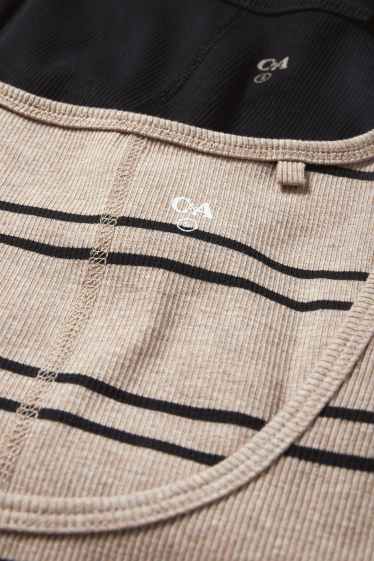 Damen - Multipack 2er - Top - gerippt - schwarz / beige