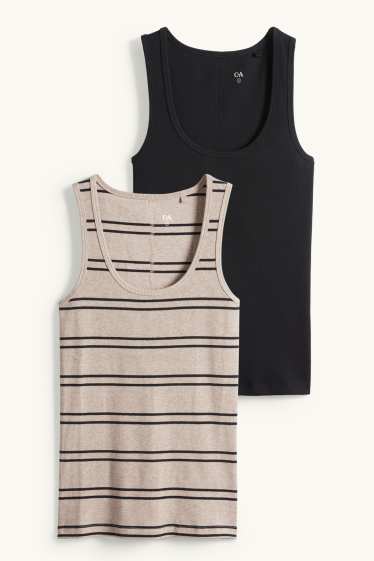 Damen - Multipack 2er - Top - gerippt - schwarz / beige