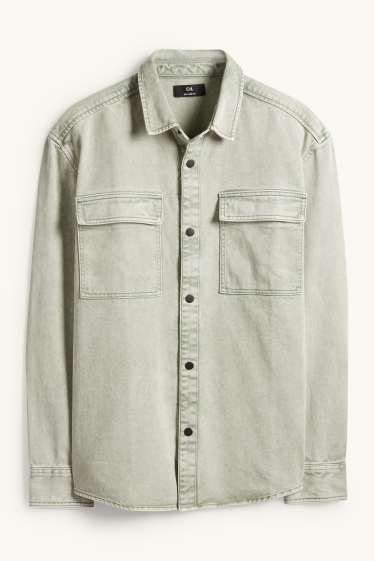 Hommes - Chemise en jean - relaxed fit - col kent - vert clair