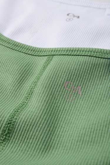 Dames - Set van 2 - top - geribd - wit / groen