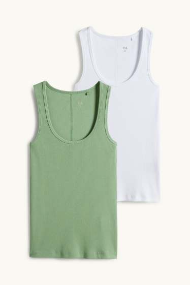 Dames - Set van 2 - top - geribd - wit / groen