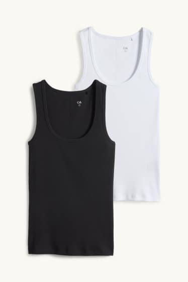 Damen - Multipack 2er - Top - gerippt - weiss / schwarz