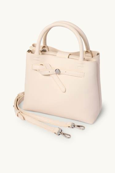 Damen - Kleiner Shopper mit abnehmbarem Taschengurt - Lederimitat - hellbeige