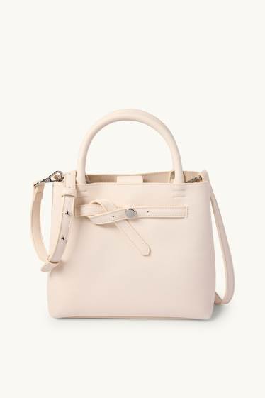 Damen - Kleiner Shopper mit abnehmbarem Taschengurt - Lederimitat - hellbeige