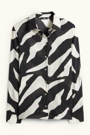 Damen - Hemdbluse - gemustert - weiß / schwarz