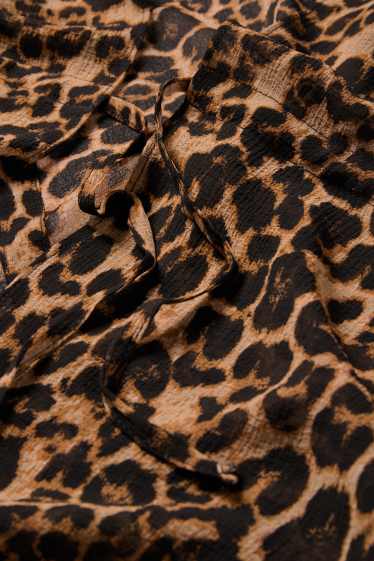 Damen - Kimono - Leo-Print - strukturiert - schwarz / beige