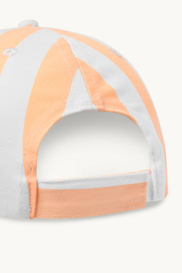 Enfants filles - Fraise - casquette de baseball - à rayures - blanc / orange