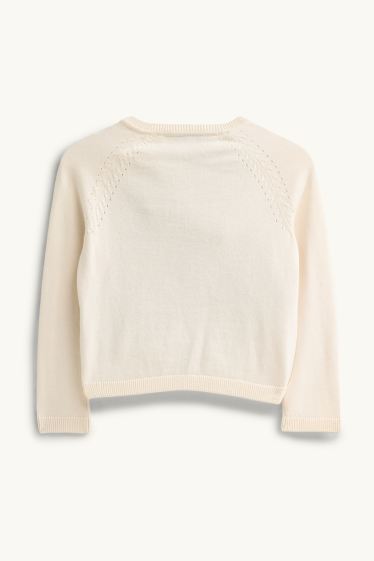 Copii - Fete - Iepure, fluture și floare - cardigan tricotat - crem