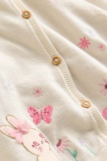Copii - Fete - Iepure, fluture și floare - cardigan tricotat - crem