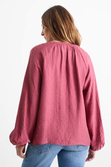 Mujer - Blusa con escote en pico - rojo oscuro