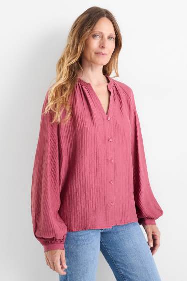 Mujer - Blusa con escote en pico - rojo oscuro
