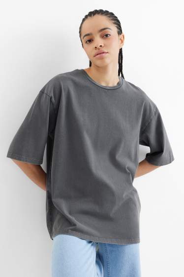Dames - T-shirt - oversized - donkergrijs