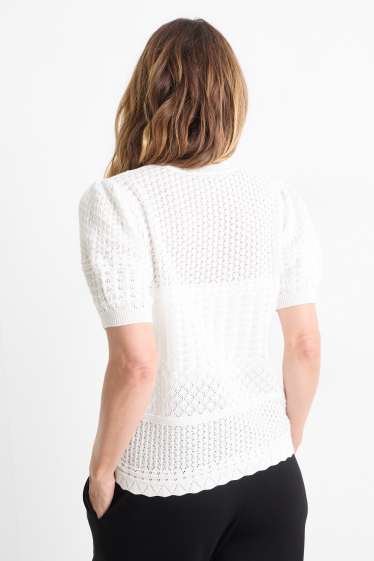Femmes - Gilet de maille - texturé - blanc