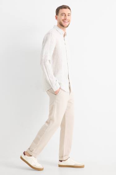 Pánské - Kalhoty chino s lněným podílem a páskem - regular fit - béžová