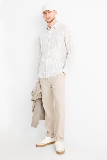 Pánské - Kalhoty chino s lněným podílem a páskem - regular fit - béžová