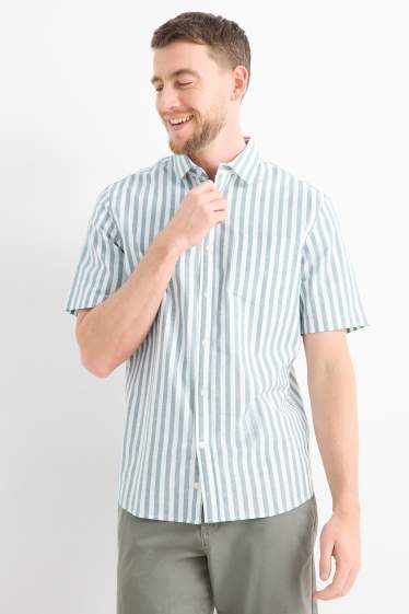 Herren - Hemd - Regular Fit - Kent - gestreift - grün / cremeweiss