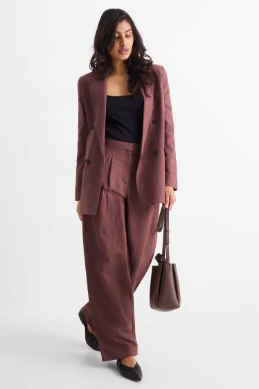 Mujer - Pantalón de oficina con parte de lino - high waist - regular fit - marrón