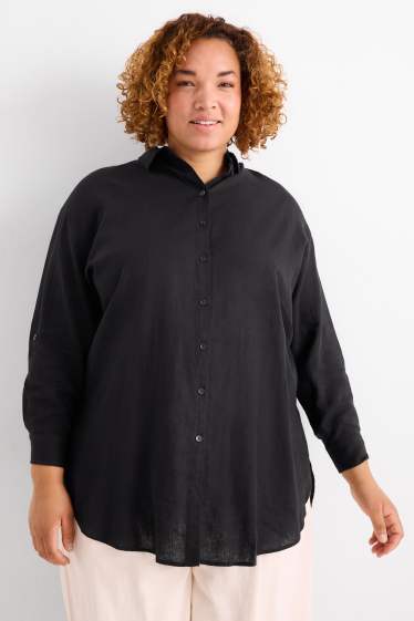Women - Shirt blouse - linen blend - black