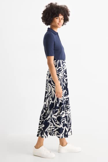 Femmes - Jupe - à fleurs - texturée - bleu / blanc