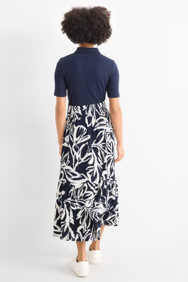 Femmes - Jupe - à fleurs - texturée - bleu / blanc