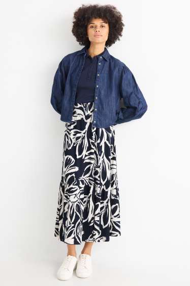 Femmes - Jupe - à fleurs - texturée - bleu / blanc