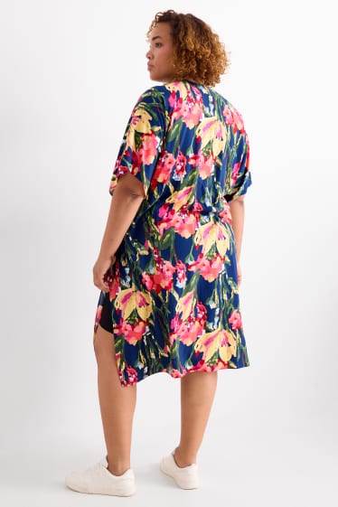 Mujer - Quimono - de flores - azul oscuro