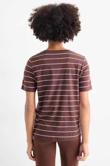 Donna - T-shirt - regular fit - a righe - marrone