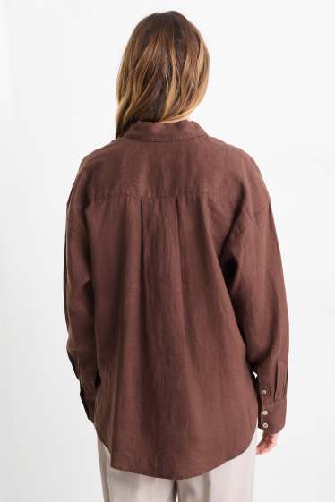 Femmes - Blouse-chemise en lin - marron foncé
