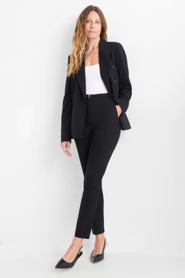 Dona - Pantalons de tela amb cinturó - high waist - slim fit - negre