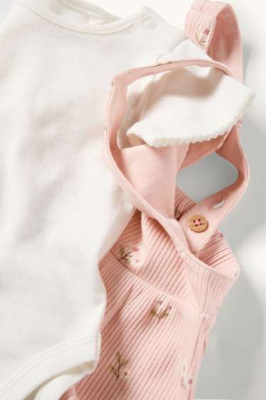 Baby Mädchen - Blümchen - Baby-Outfit - 3 teilig - weiss / rosa