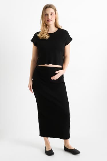 Women - Set - cropped long sleeve maternity top and skirt - ribbed - black
