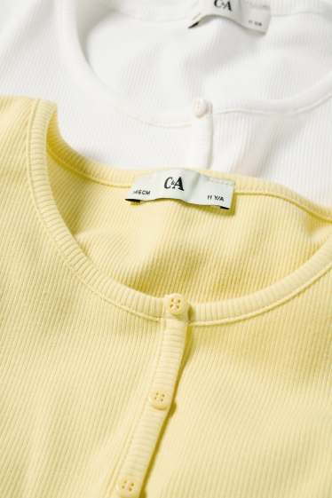 Kinderen: meisjes - Set van 2 - T-shirt - ribstof - wit / geel