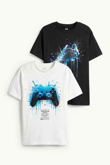 Kinder Jungen - Multipack 2er - Fußballschuh und Controller - Kurzarmshirt - weiss / schwarz